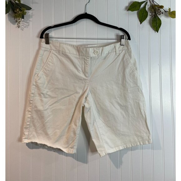 New York & Company Womens White Cotton Blend Bermuda Shorts Size 10 - Picture 1 of 10